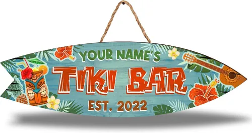 Vista 24 de Artsy Woodsy Letrero de madera personalizado con estampado de barra Tiki (no tallado ni neón), decoración de verano, cartel de piscina, patio