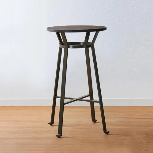 Vista 3 de Glitzhome Mesa redonda de bar, 41.25 pulgadas de alto, mesa de pub bistró de madera con reposapiés de metal con patas en X, mesa de isla de cocina