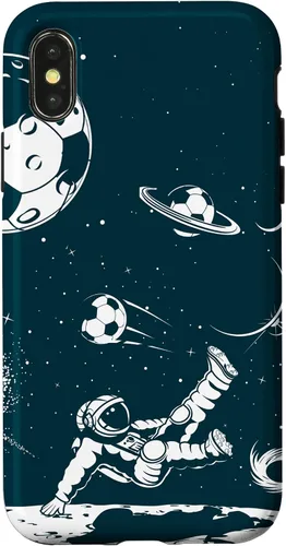 Vista 5 de Funda para iPhone 16 para teléfono de fútbol, amante del fútbol, jugador de fútbol espacial, funda de astronauta