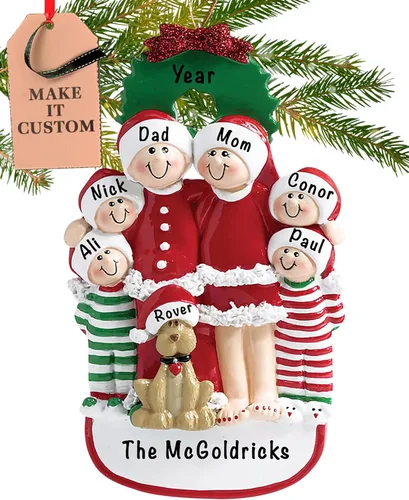 Vista 12 de Adorno Personalizado de Familia de 3 con Perro 2025 Personalización Gratuita en 24h Adornos de Navidad para el Árbol Recuerdo Negro de Mascota
