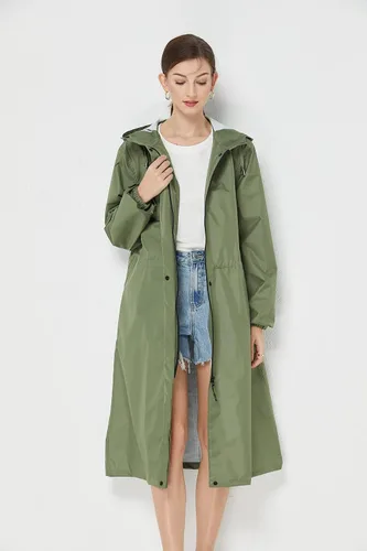 Vista 3 de Freesmily Chubasquero largo para mujer con mangas estrechas Verde (Amry Green)