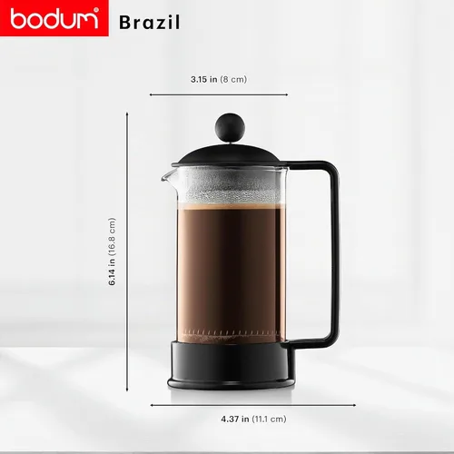 Vista 3 de Bodum 12oz Brazil French Press Coffee Maker, High-Heat Borosilicate Glass, Black - Made in Portugal Negro