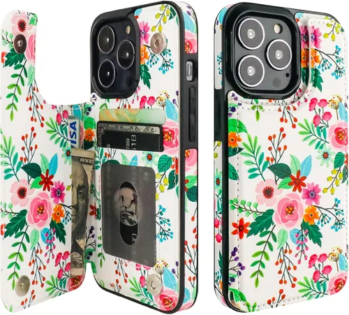 Vista 22 de HAOPINSH Funda tipo cartera con tarjetero para iPhone 14/13, diseño de Girasoles Bandera Americana
