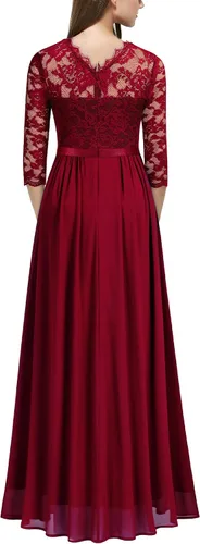 Vista 2 de Miusol Vestido largo formal de dama de honor con encaje floral y manga 34 para mujer
