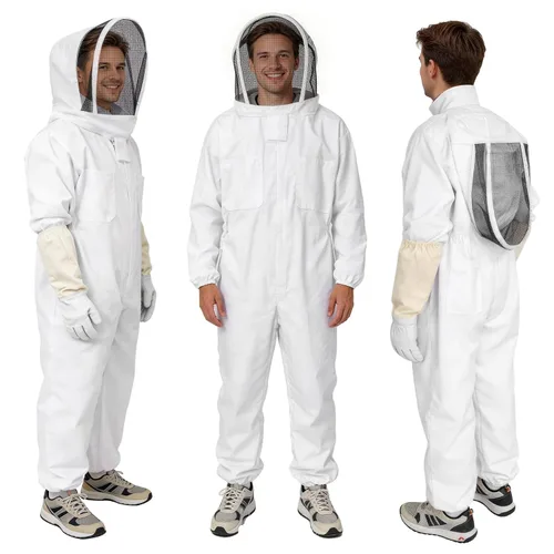 Vista 8 de Traje de abeja, traje profesional de apicultura de cuerpo completo con capucha de velo para hombres y mujeres, apicultor y principiantes con guantes