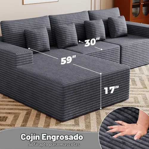 Vista 2 de Sofás seccionales modulares de nube de 111 pulgadas con chaise en forma de L, sofá tapizado de asiento profundo sin estructura para sala de estar
