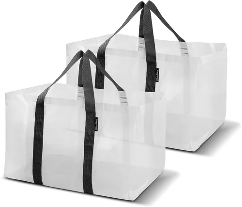 Vista 10 de Bolsas de almacenamiento plegables CleverMade, paquete de 2 bolsas de embalaje reutilizables de plástico resistentes de gran