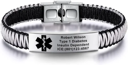 Vista 29 de Pulseras de alerta médica para mujeres Pulseras de identificación médica personalizables para hombres, niñas y niños Pulseras médicas trenzadas