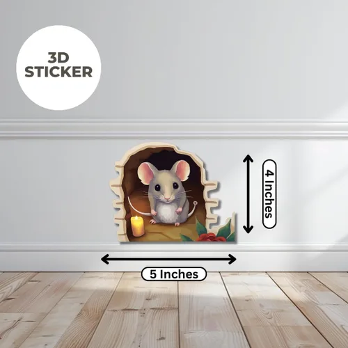 Vista 4 de Adhesivo de pared con ratón en el agujero - Paquete de 2, vinilo decorativo con agujero de ratón, arte divertido, decoración del hogar, vinilo