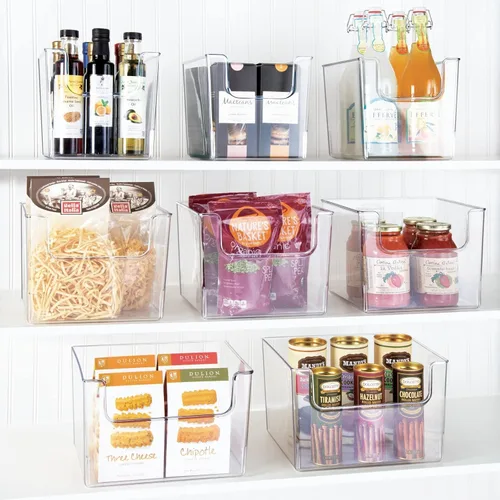 Vista 3 de mDesign Juego de 4 bandejas de almacenamiento de cocina abiertas para almacenamiento de alimentos de plástico, ideal para armarios de cocina o como