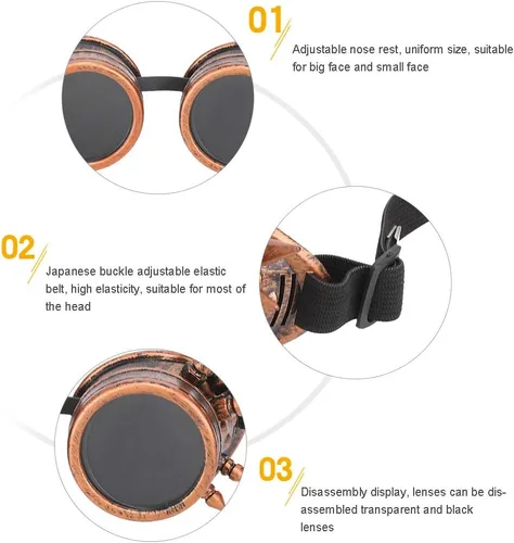 Vista 3 de aqxreight ABS Industrial Vintage Spiked Steampunk Gafas únicas Gafas de ciclismo Gafas de sol de doble capa resistente al viento Gafas de sol plata