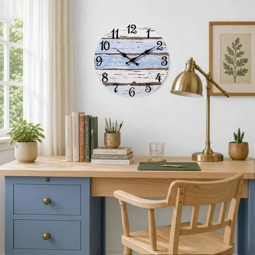 Vista 6 de 8 Inch Silent Wall Clock, Battery Operated, Blue White A-blue White