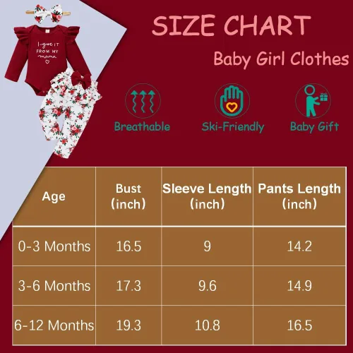Vista 6 de JEONEKID Newborn Baby Girl ClothesInfant Outfits Long Sleeve Ruffle Trim Bodysuit and Pants Set and Headband for Girls