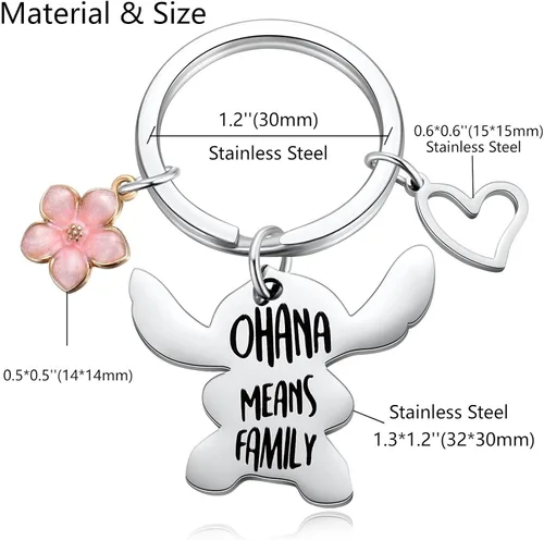 Vista 7 de Ralukiia Ohana Means - Juego de llaveros familiares para 2, llavero de puntada, regalo de joyería para niños y niñas, flor verde y rosa, Multi