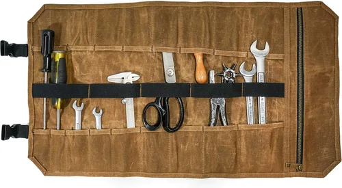 Vista 4 de Readywares Bolsa de herramientas Rollo de herramientas de lona encerada resistente con 18 bolsillos y bolsa, organizador de herramientas de lona