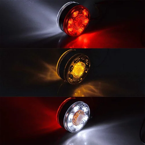 Vista 2 de Astra Depot 2 piezas de luz de cara doble de 3" redondas, 24 LED, color rojo, ámbar y blanco, para remolque de camión semi, tractor, vehículo largo