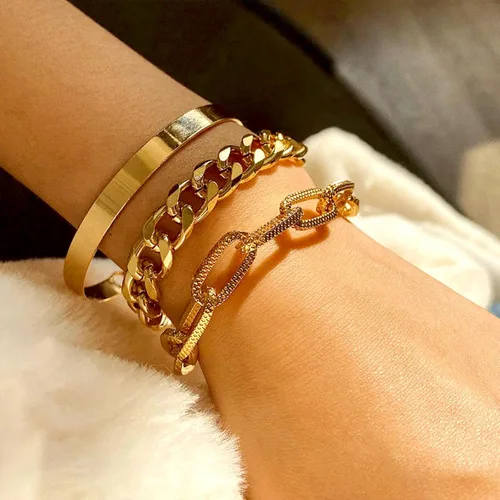 Vista 148 de Long tiantian Pulsera de oro gruesa para mujer, pulseras de oro delicadas, pulseras para mujer, pulseras apilables de eslabones de cadena