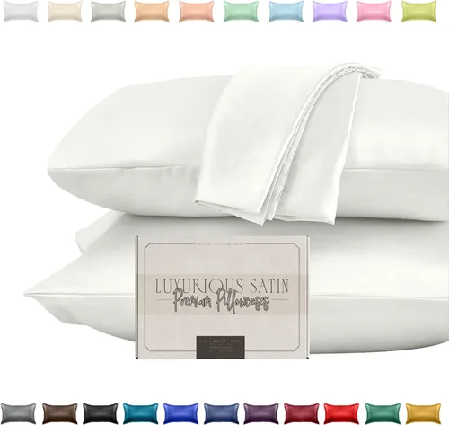 Vista 14 de Elegant Comfort Juego de 2 fundas de almohada de satén sedosas y lujosas para una piel y cabello más saludables, cierre con cremallera oculta