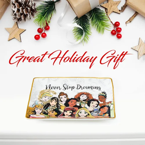 Vista 2 de Disney Princess Jewelry Tray - Plato de cerámica para baratijas - Plato para anillos con Ariel Tiana Bella Jazmín y más princesas