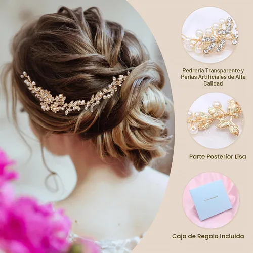 Vista 4 de Diademas nupciales de perlas de cristal, vides, estilo bohemio, tocados de boda para novia, accesorios para el cabello