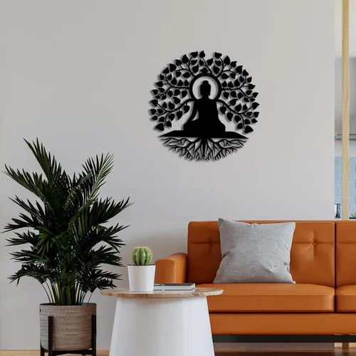 Vista 2 de Arte de pared de metal de Buda, decoración de pared hindú de Patna, estudio de yoga, letrero de metal Om, regalo para el hogar, arte zen, decoración