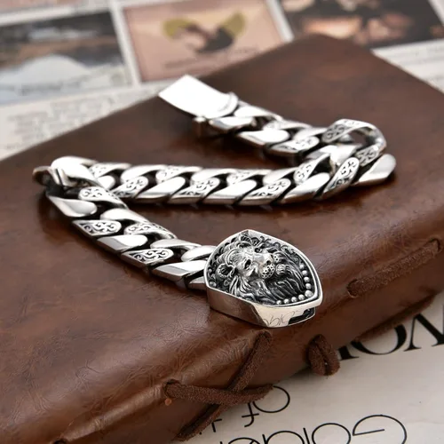 Vista 2 de Pulsera de plata esterlina italiana Cuba para hombre, diseño de eslabones sólidos S925, regalo de joyería para papá, novio, hijo