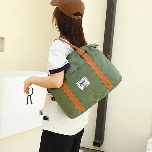 Vista 4 de Bolsa de viaje para artículos personales, bolsas de gimnasio expandibles, bolsas de lona para deportes y viajes de fin de semana, Verde, Grande