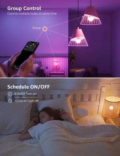 Vista 6 de Lepro Bombillas inteligentes B1 AI – WiFi y Bluetooth RGBWW Bombilla LED que cambia de color funciona con Alexa y Google Assistant, diseñador