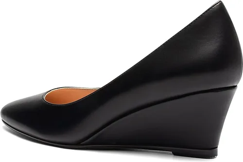 Vista 3 de Mettesally Tacones de cuña cerrados para mujer, zapatos de vestir cómodos para boda, oficina, color negro mate US9R, Negro Mattec