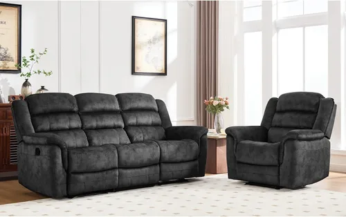 Vista 13 de EBELLO - Silla reclinable manual, sofá reclinable de tela suave con apoyabrazos y respaldo acolchado para sala de estar, dormitorio, color marrón