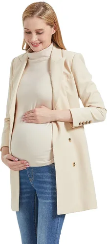 Vista 7 de Foucome Camisas de manga larga de cuello alto para maternidad, con forro polar, básicas, ajustadas, ropa interior térmica para embarazo