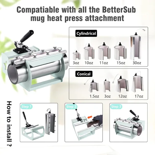 Vista 6 de BetterSub - Máquina de prensa de calor 5 en 1 de 12 x 15 pulgadas, prensa de sublimación de calidad industrial con accesorio para vaso de 30oz