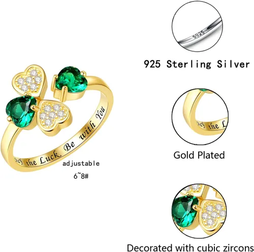 Vista 4 de Joyería irlandesa de trébol de cuatro hojas para mujer plata de ley 925, aretes de trébol del día de San Patricio, aretes de corazón verde, joyería