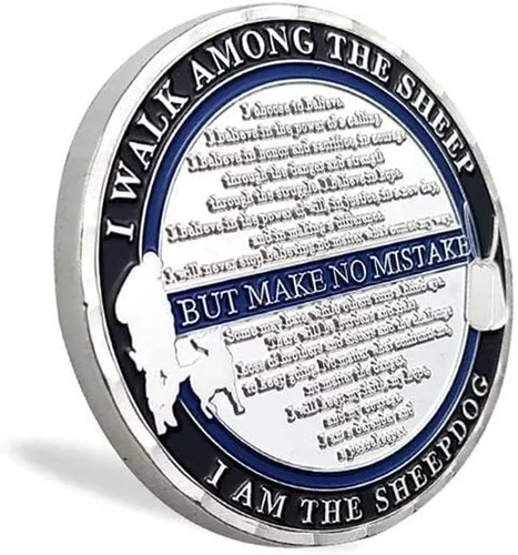 Vista 3 de Moneda de desafío de oficial de policía de línea azul fina, moneda de oración recoger