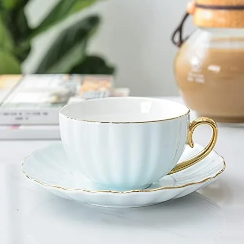 Vista 3 de Taza de café rosa linda taza y platillo creativo de porcelana cerámica juegos de té simples diseño moderno tazas de café tazas para tazas de café