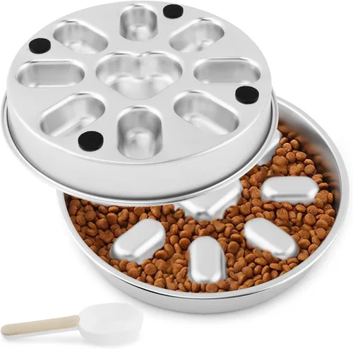 Vista 8 de Cuenco reversible para perros de alimentación lenta, plato de doble cara Plateado