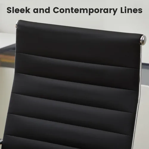 Vista 4 de Silla de escritorio de oficina de cuero, sillas de sala de conferencias con ruedas, sillas ejecutivas modernas para invitados con brazos (negro)
