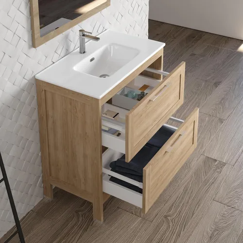 Vista 3 de DAX Lakeside - Tocador individual de madera y porcelana con lavabo Onix, 32 pulgadas, roble