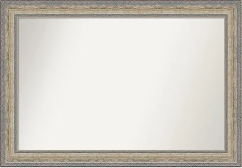Vista 418 de Amanti Art Espejo de baño plateado para sobre el fregadero, 28 x 37 pulgadas, elegante espejo rectangular de peltre cepillado, marco de madera