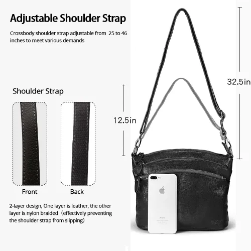 Vista 4 de Lecxci Carteras de cuero genuino con cremallera y bolsos de hombro para mujer