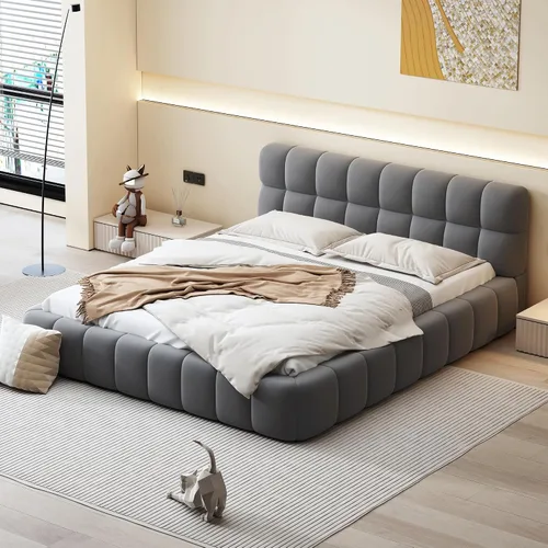 Vista 9 de Harper & Bright Designs Base de cama tapizada tamaño Queen con tela gruesa, cama con base de tierra con marco sólido/base de colchón/soporte
