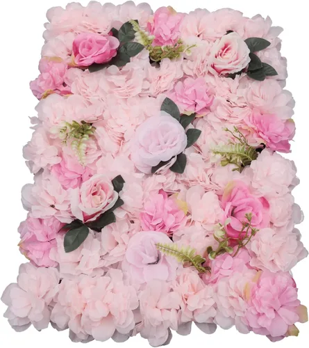 Vista 28 de Paneles de flores artificiales para decoración de pared, 6 piezas de rosas falsas, peonía, eucalipto, telón de fondo de pared de rosas para fiesta 6