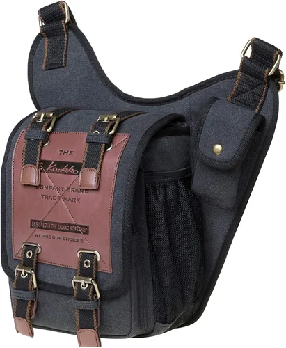 Vista 2 de Bolso de mensajero de lona vintage para hombre, bolso de mensajero de retazos de cuero en el pecho