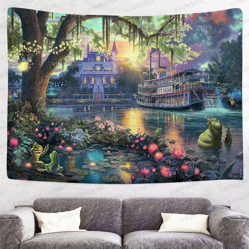 Vista 6 de F-FUN SOUL Tapiz del Palacio del Príncipe, franela suave de 40 x 30 pulgadas, tapiz para colgar en la pared de la isla psicodélica, para sala