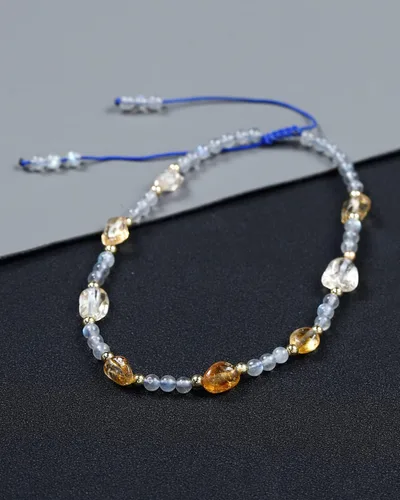 Vista 6 de Jewever Tobilleras con cristales de piedra lunacitrino, pulseras tobilleras de cristal de chakras para mujer, traen riqueza, piedras de Reiki