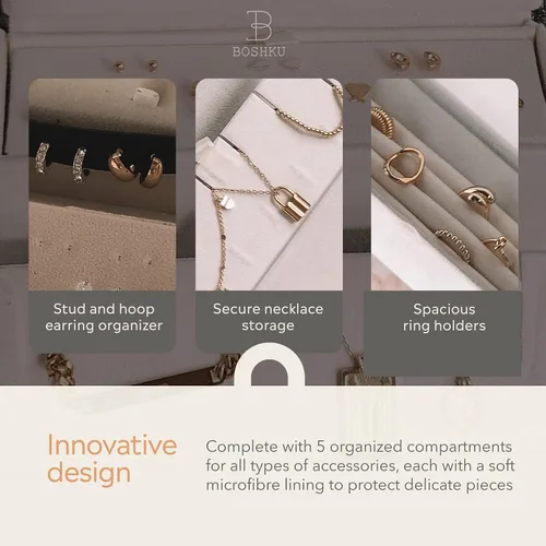 Vista 4 de Joyero organizador de joyas de viaje Lujoso organizador de viaje compacto con soporte para collares, organizador de aretes, soporte para anillos