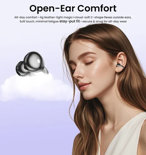 Vista 2 de Auriculares con clip, auriculares de oreja abierta inalámbricos Bluetooth 5.4, auriculares ligeros de oreja abierta con micrófono batería 59H