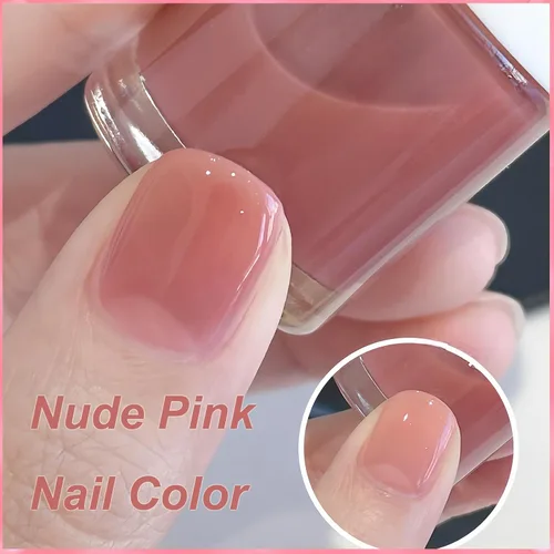 Vista 4 de Esmalte de uñas a base de agua, acabado de gelatina nude, esmalte de uñas rosa nude translúcido, no tóxico, no necesita luz UV, color natural