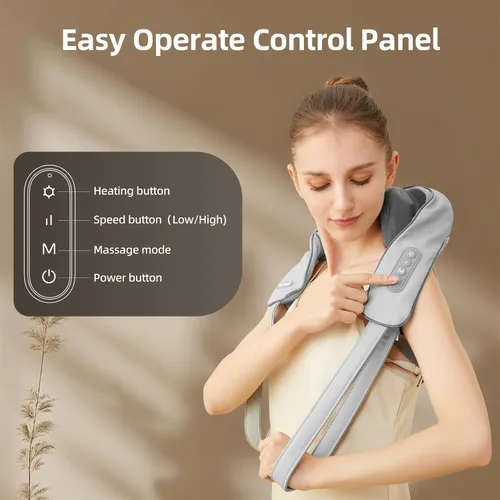 Vista 6 de Masajeador de cuello y hombros con calor, masajeador de hombros Shiatsu inalámbrico para aliviar el dolor de tejido profundo, masaje de amasamiento