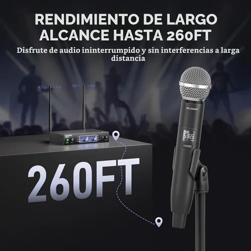 Vista 3 de MELONARE Sistema de micrófono inalámbrico de escaneo automático UHF dual